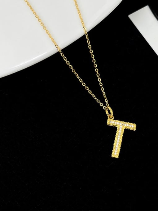 NS997 [ Gold T] 925 Sterling Silver Cubic Zirconia Letter Dainty Necklace